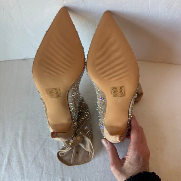 Azalea Wang Opry Sock Bootie 8 Beige Stiletto Rhinestone Embellished Gems - Picture 8 of 10